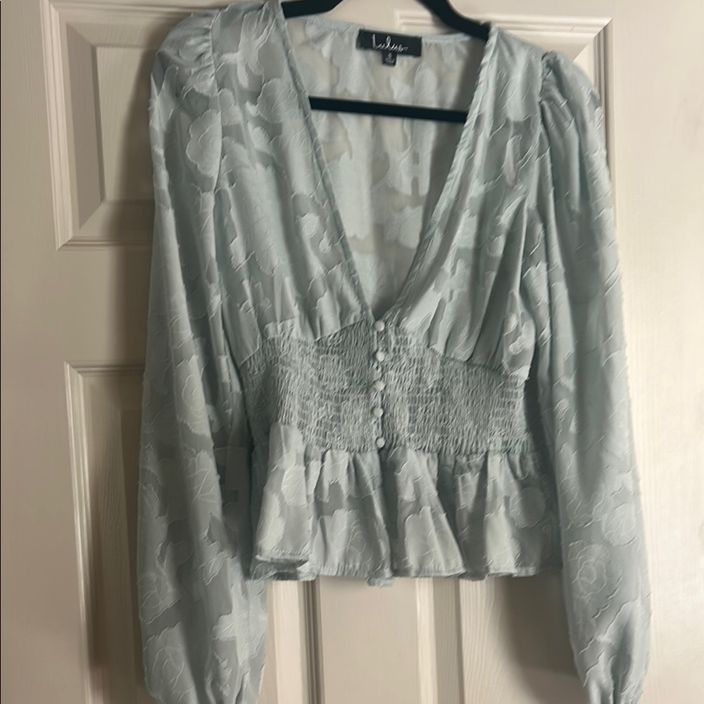 Lulu's Green Puff Sleeve Smocked Blouse